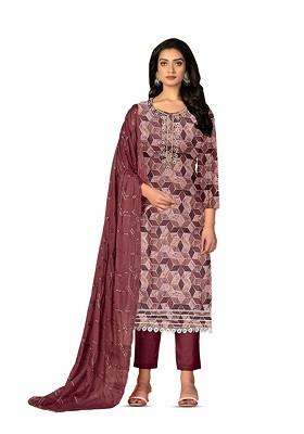 Maroon Embroidered Poly Blend Kurta Set