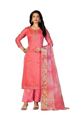 Pink Woven Poly Blend Kurta Set