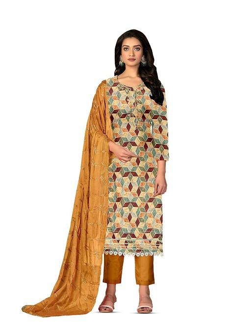 Yellow Printed Poly Blend Kurta Set