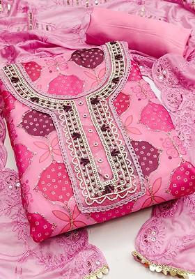 Pink Printed Organza Kurta Set