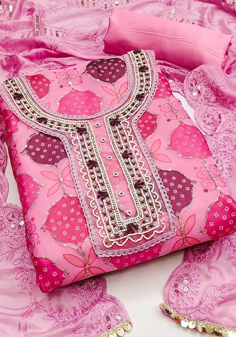 Pink Printed Organza Kurta Set