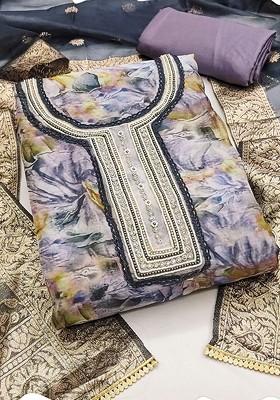 Lavender Floral Print Poly Blend Kurta Set