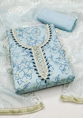 Sea Green Floral Print Poly Blend Kurta Set