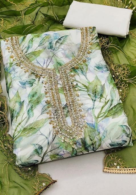 White Printed Poly Blend Kurta Set