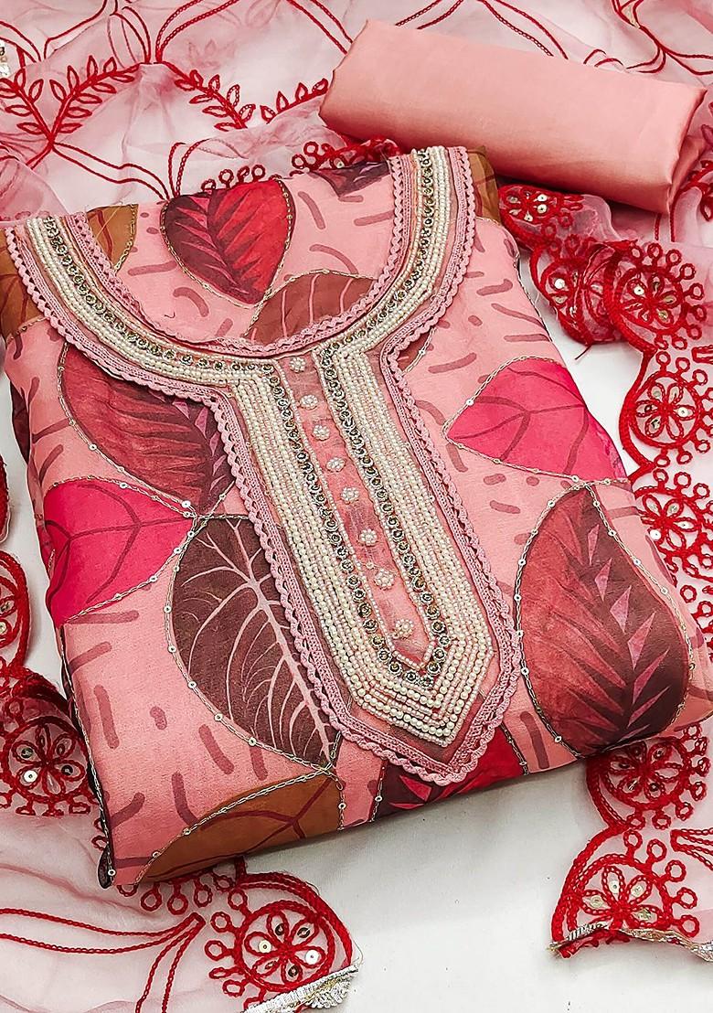 Peach Embellished Poly Blend Kurta Set - Indya