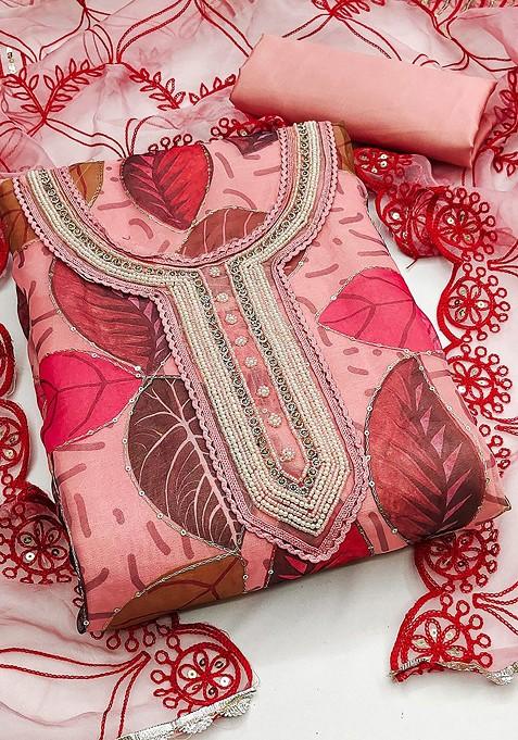 Peach Embellished Poly Blend Kurta Set