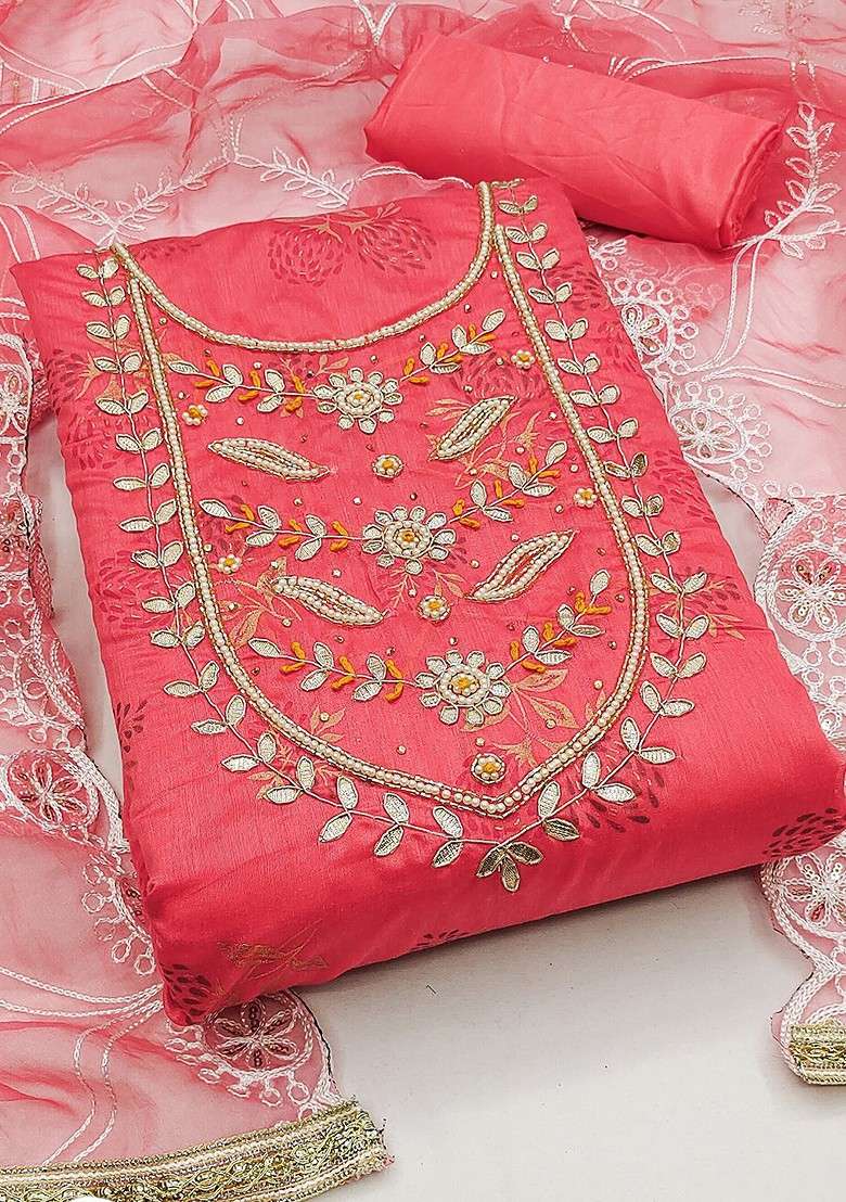 Pink Embroidered Poly Straight Kurta Set - Indya