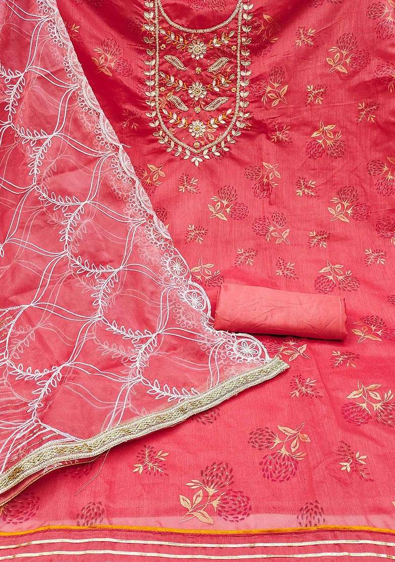 Pink Embroidered Poly Straight Kurta Set - Indya