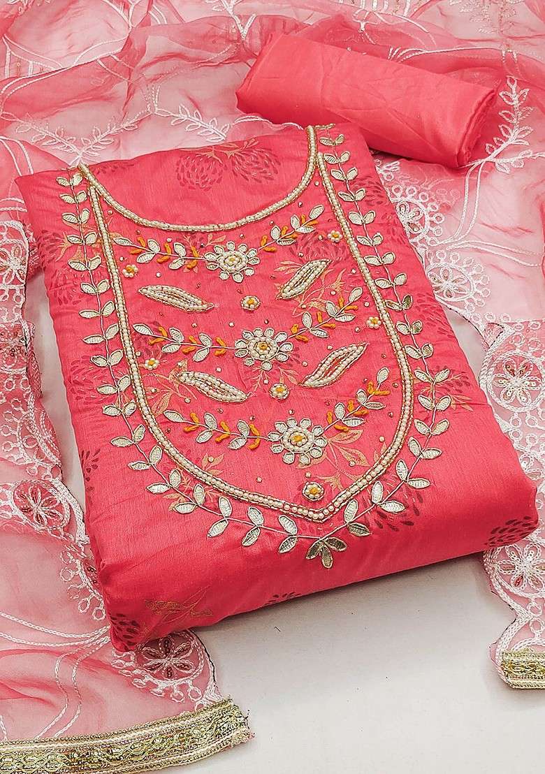Pink Embroidered Poly Straight Kurta Set - Indya