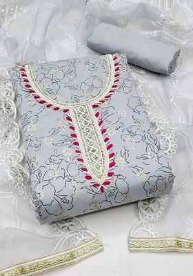 Grey Embellished Poly Blend Kurta Set