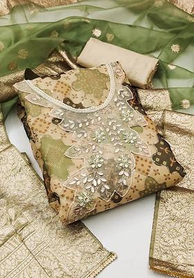 Green Printed Organza Kurta Set