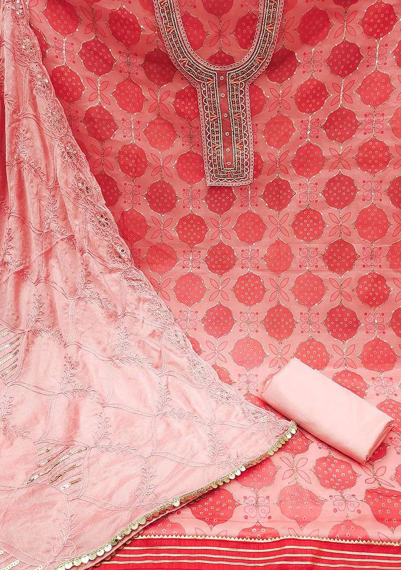 Peach Embroidered Blended Straight Kurta Set - Indya