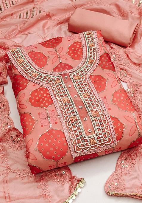 Peach Embroidered Poly Blend Kurta Set