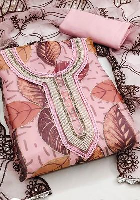 Pink Printed Poly Blend Kurta Set