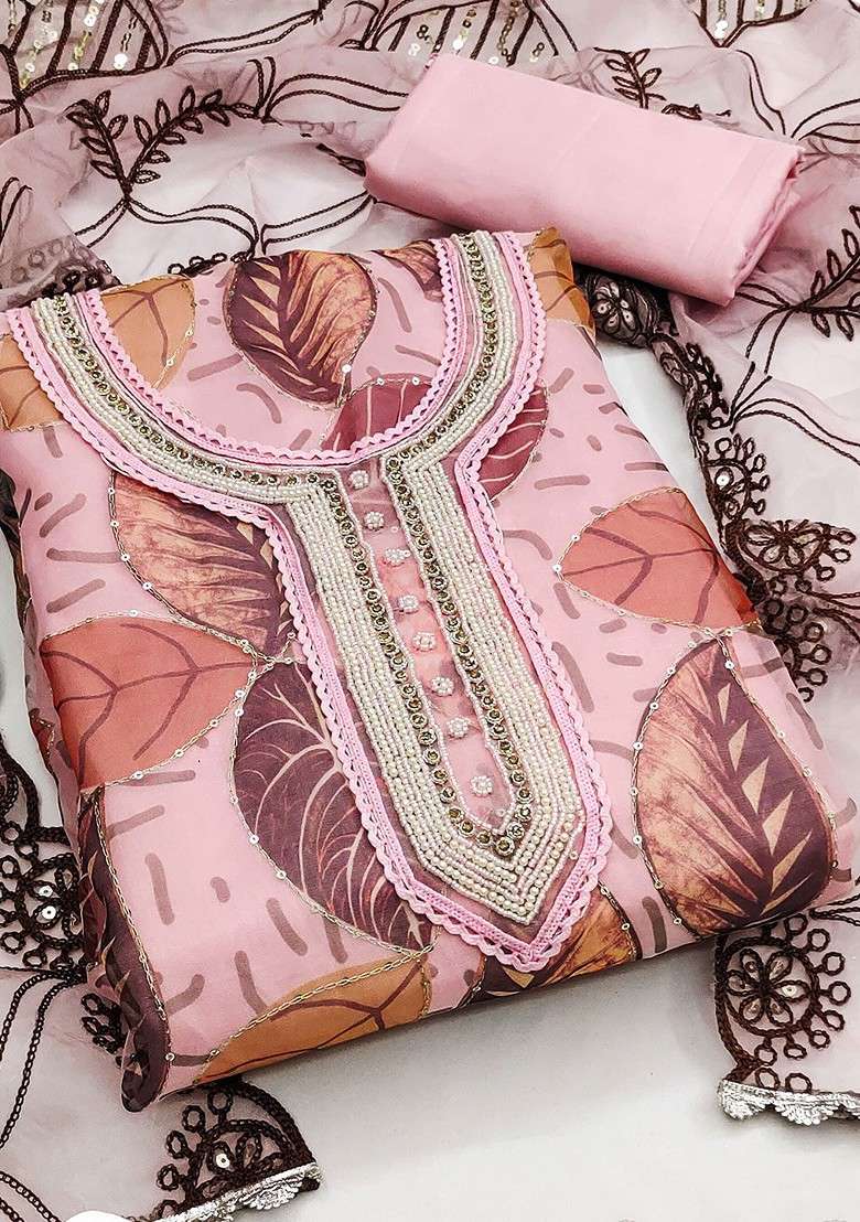 Pink Printed Blended Straight Kurta Set - Indya