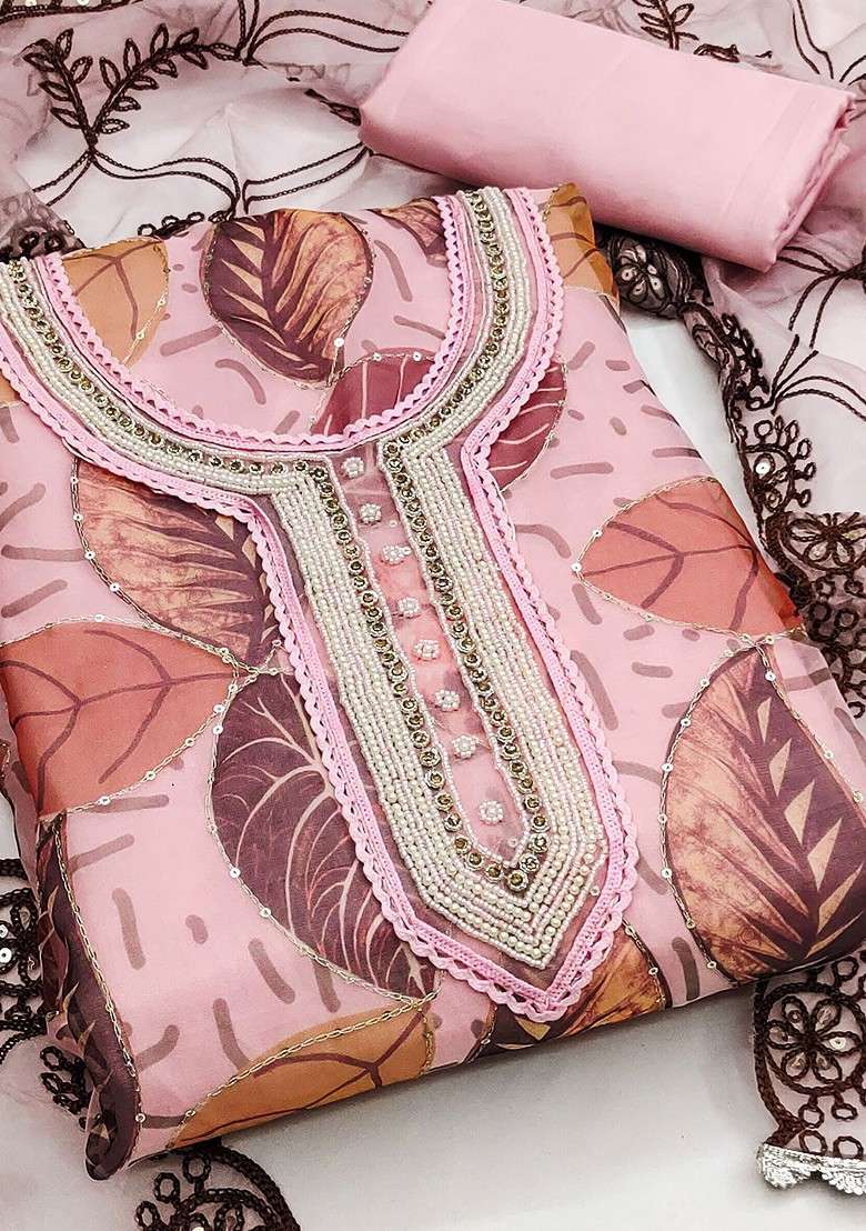 Pink Printed Blended Straight Kurta Set - Indya