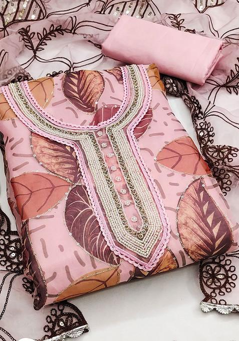 Pink Printed Poly Blend Kurta Set