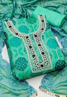 Sea Green Embellished Organza Kurta Set