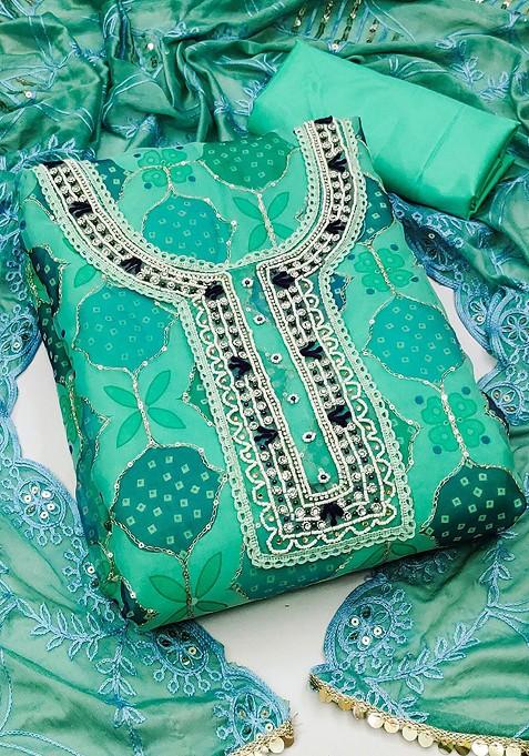 Sea Green Embellished Organza Kurta Set