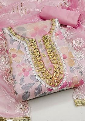 Pink Embroidered Organza Kurta Set