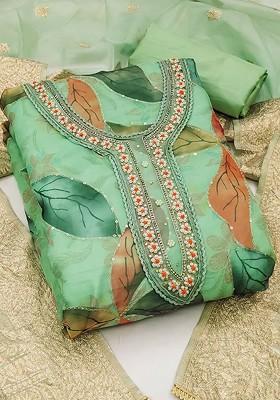Green Printed Organza Kurta Set