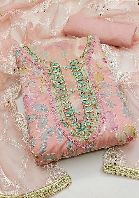 Peach Embroidered Organza Kurta Set