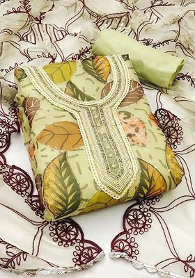 Green Printed Organza Kurta Set