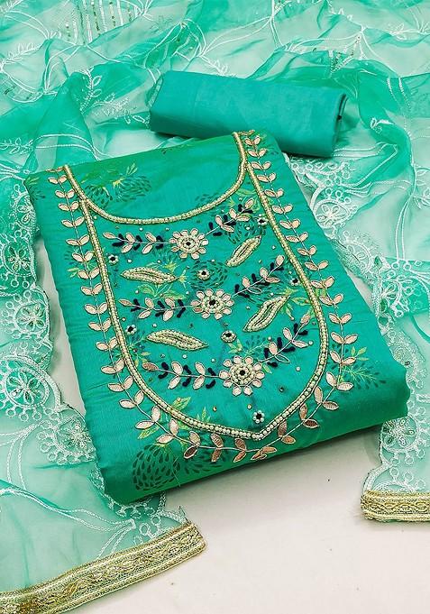 Sea Green Embellished Poly Blend Kurta Set