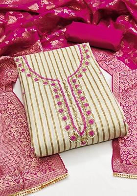 Beige Bead Embroidered Poly Blend Kurta Set