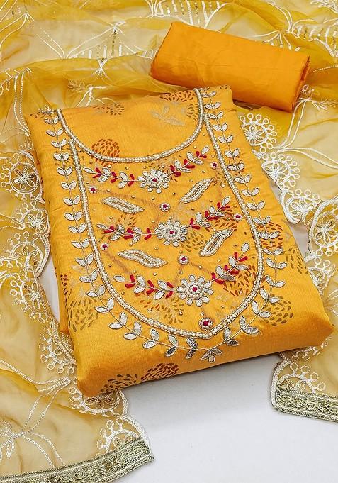 Mustard Embellished Poly Blend Kurta Set