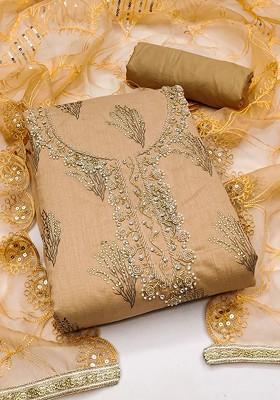 Beige Floral Print Poly Blend Kurta Set