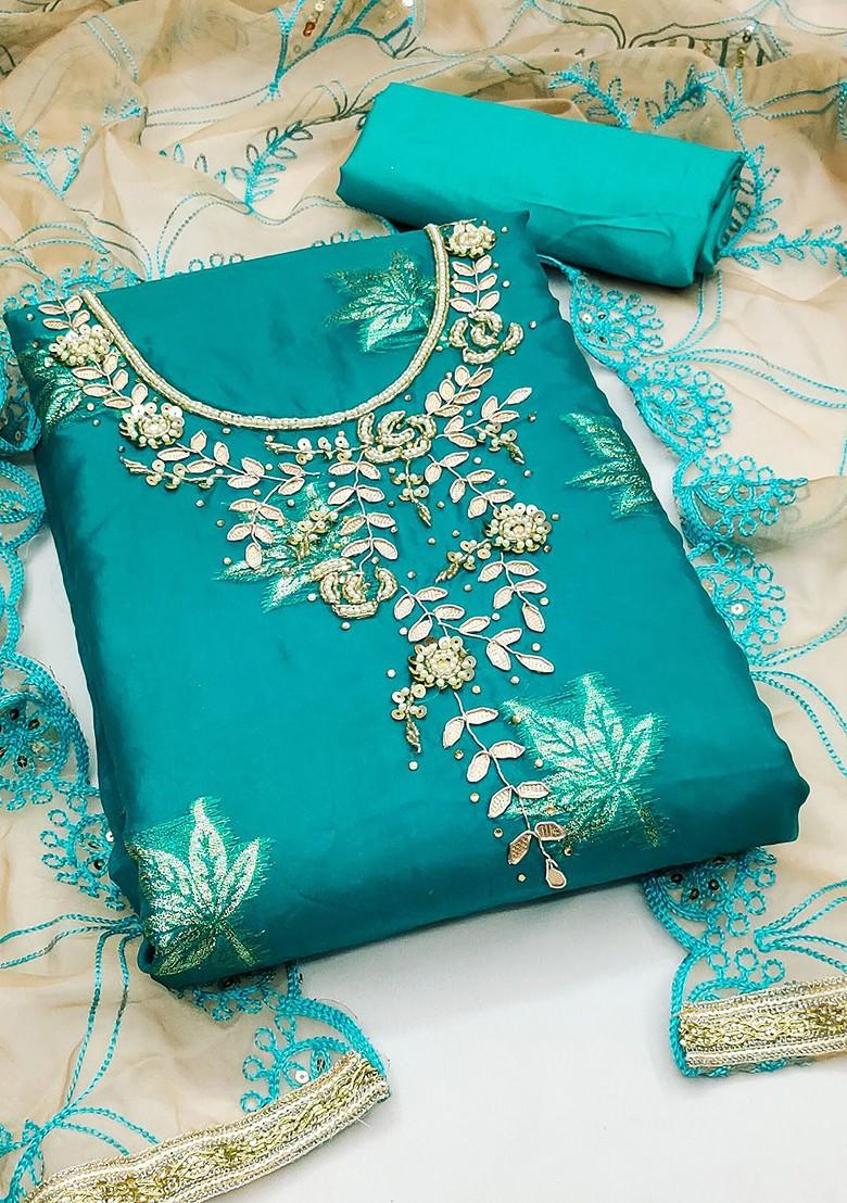 Blue Embellished Organza Kurta Set - Indya