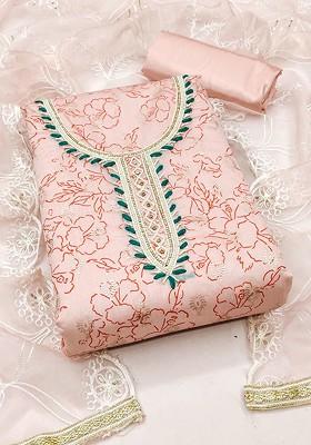 Peach Floral Print Poly Blend Kurta Set