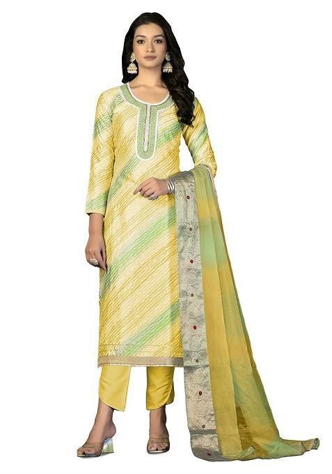Green Printed Poly Blend Kurta Set