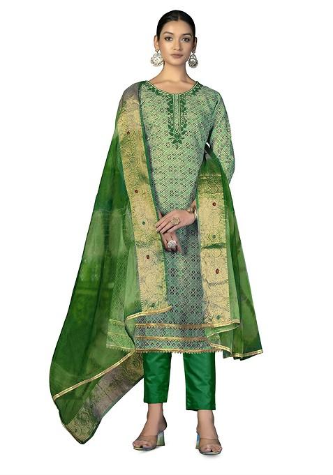 Green Embroidered Pure Cotton Kurta Set