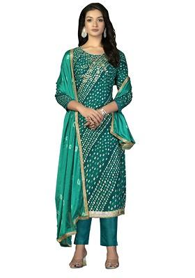 Green Printed Poly Blend Kurta Set
