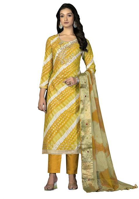 Yellow Printed Poly Blend Kurta Set