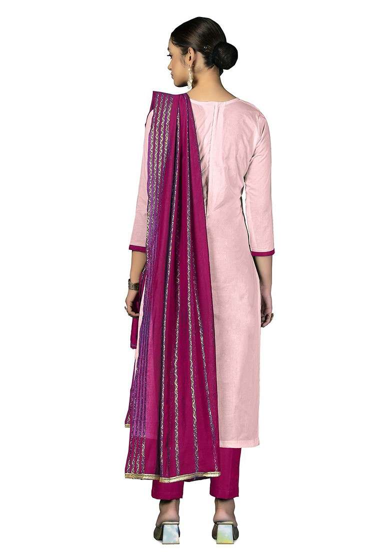 Pink Embroidered Poly Blend Kurta Set - Indya