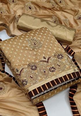 Beige Embroidered Pure Cotton Kurta Set