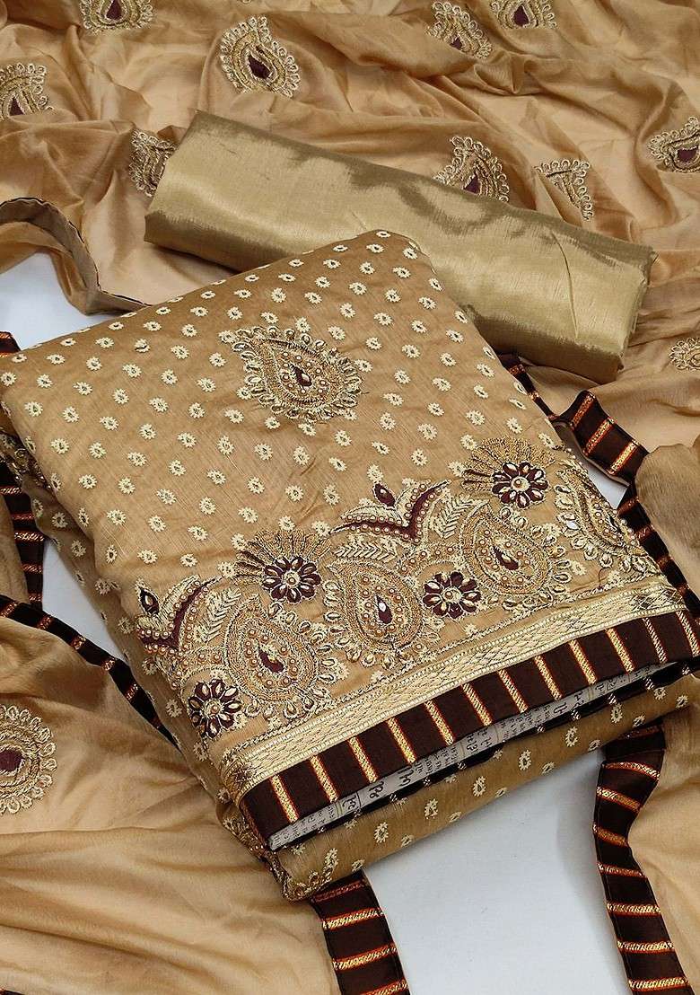 Beige Bandhani Cotton Punjabi Suit - Indya