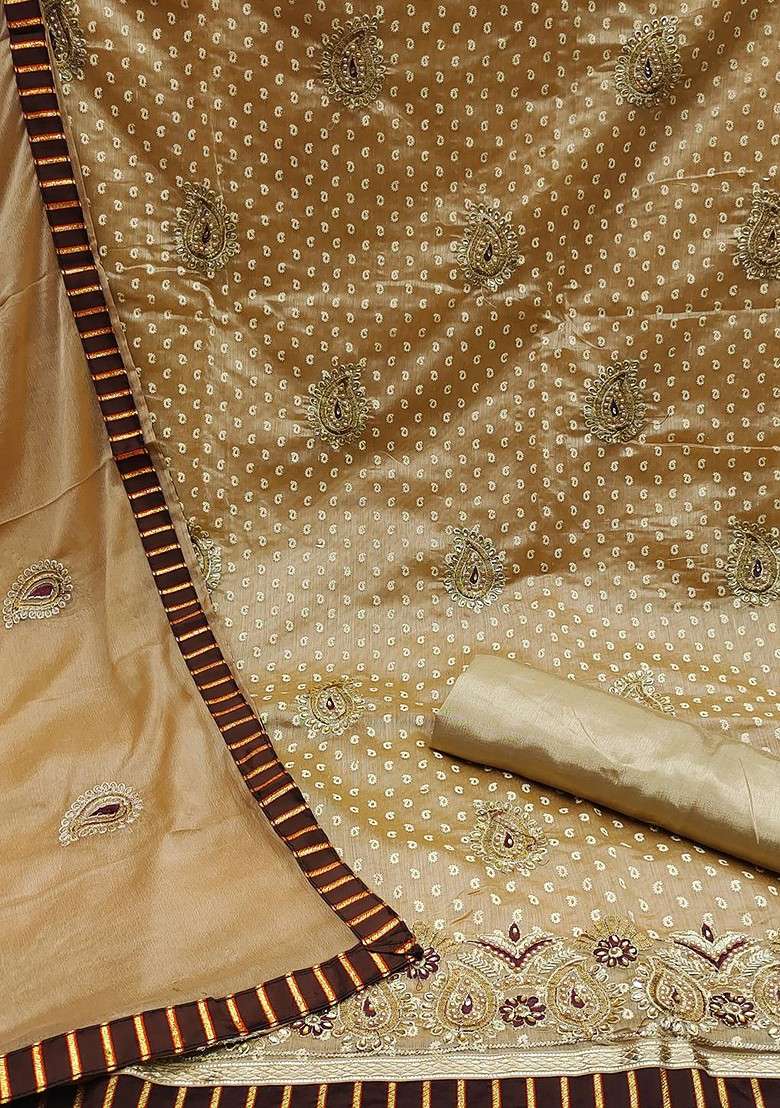 Beige Bandhani Cotton Punjabi Suit - Indya