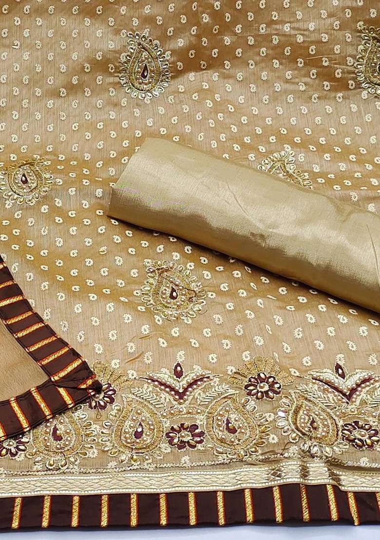 Beige Bandhani Cotton Punjabi Suit - Indya