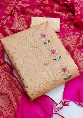 Beige Embellished Poly Blend Kurta Set