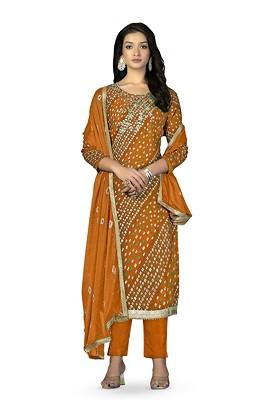 Mustard Printed Poly Blend Kurta Set