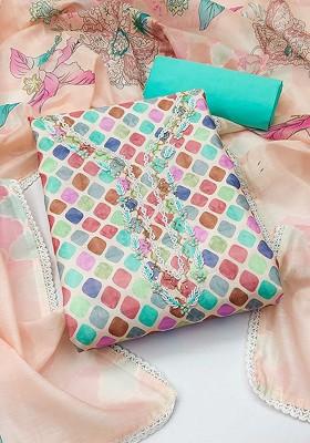 Pink Printed Poly Blend Kurta Set