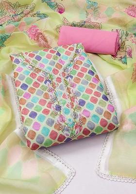 Green Printed Poly Blend Kurta Set