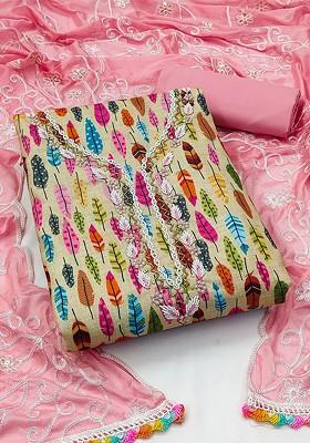 Pink Embroidered Poly Blend Kurta Set