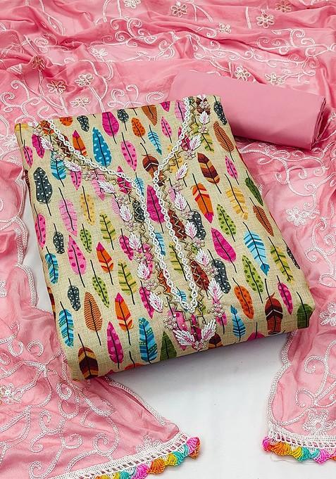 Pink Embroidered Poly Blend Kurta Set