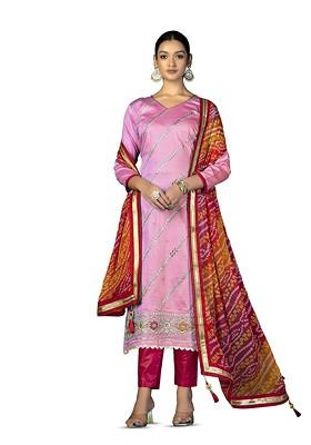 Pink Embroidered Poly Blend Kurta Set