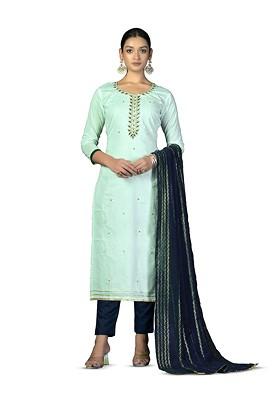 Sea Green Embroidered Poly Blend Kurta Set
